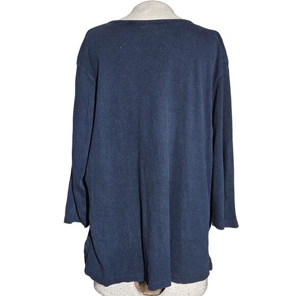 Blue V Neck Cotton Blend Sweater Size Large - Picture 2 of 4